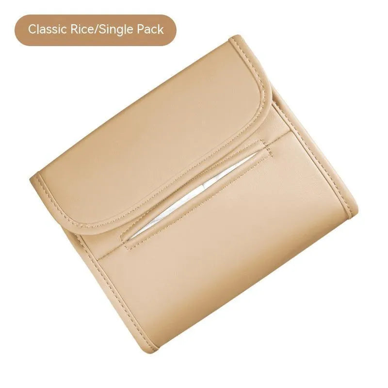 Leather car tissue box with elastic band for mounting on car seat or sun visor