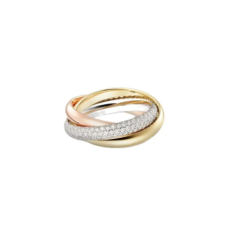 A silver couple ring with a U-shaped geometric design, shown in a choice of full diamond, half diamond, or no diamond settings.