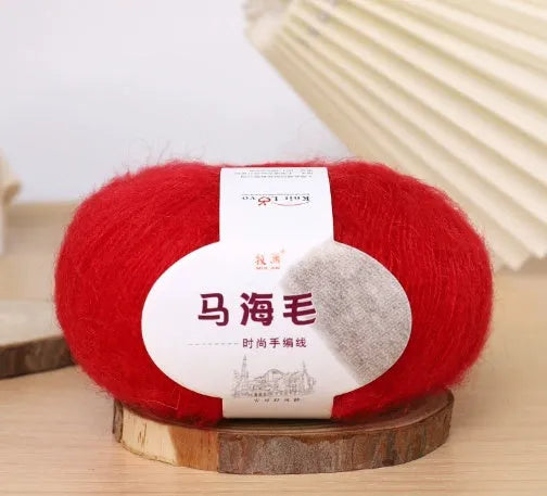 Hand-woven mohair wool ball for DIY scarf knitting projects in multiple colour options