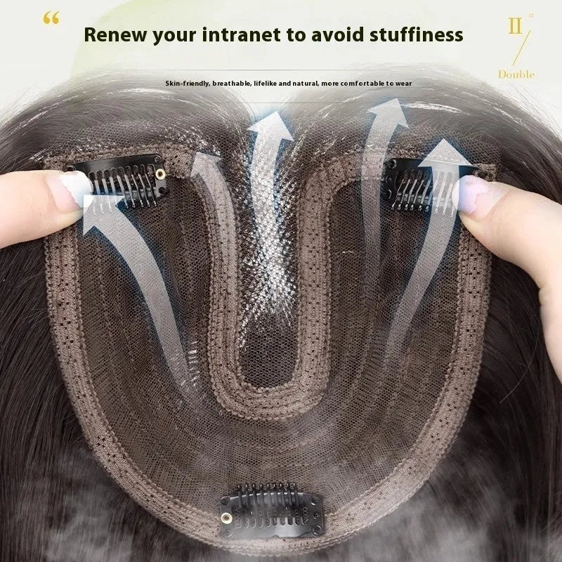 Hairfree Mesh Wig Female Traceless Ventilation Wig High Temperature Fiber Non-Hot Dye Half-Handmade Weaving Medium Curly or Straight Hair 60cm Length Natural Color or Caramel Mocha for Any Skin Colour