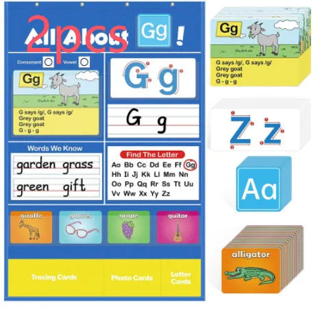 Large 60x40cm children's alphabet learning chart with word cards, letter cards and picture cards