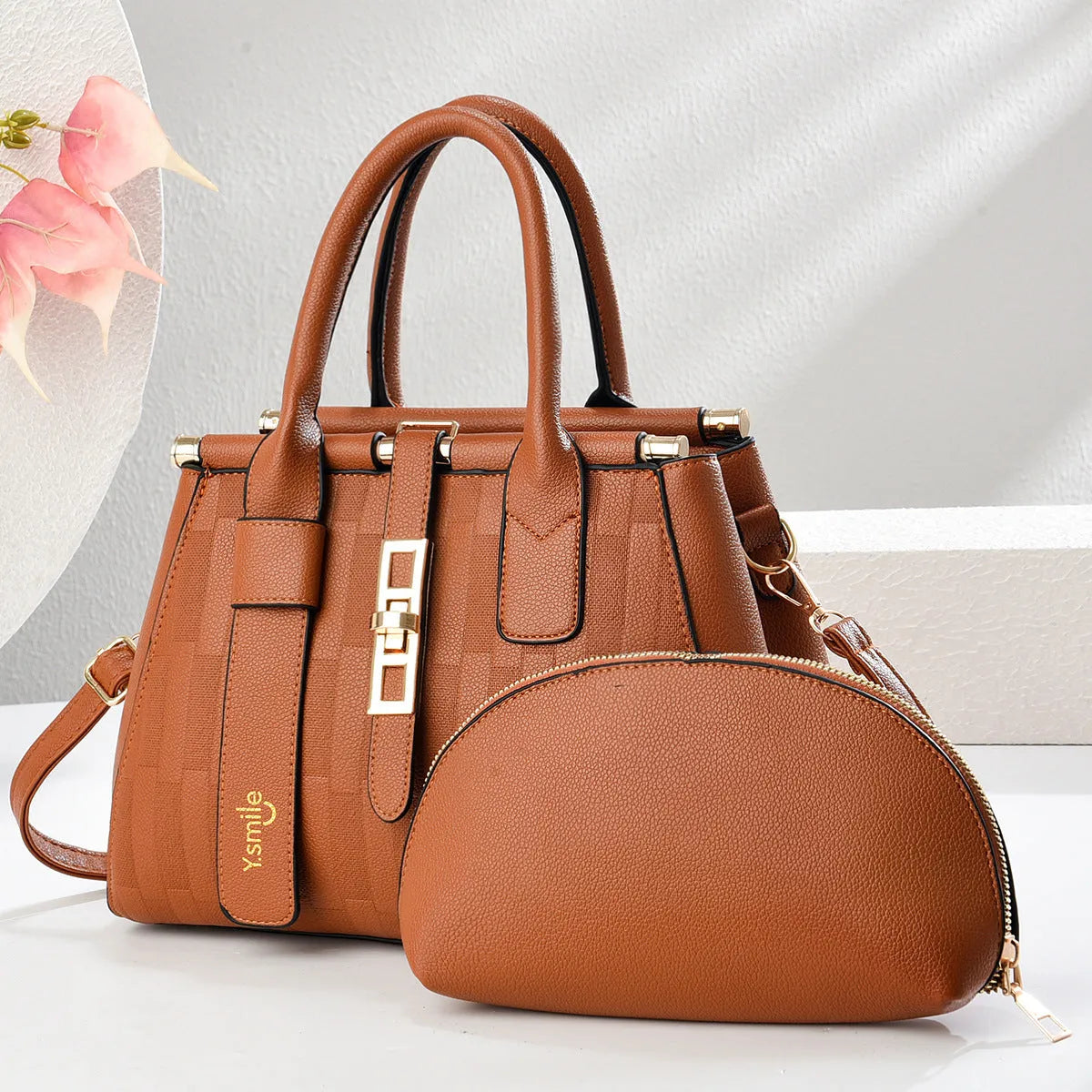 Round PU leather crossbody shoulder bag in multiple colours, dimensions 28x13x20cm.