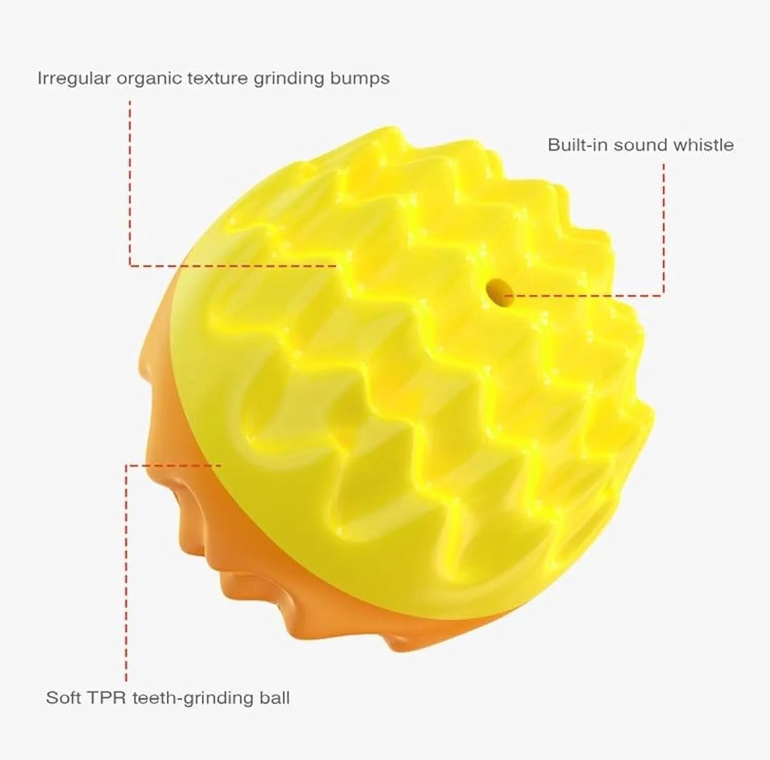 Blue and orange squeaky spiky rubber dog ball for aggressive chewers and dental health.