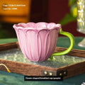 Ceramic breakfast cup with 500ml capacity and pastoral pattern design in red or purple colour