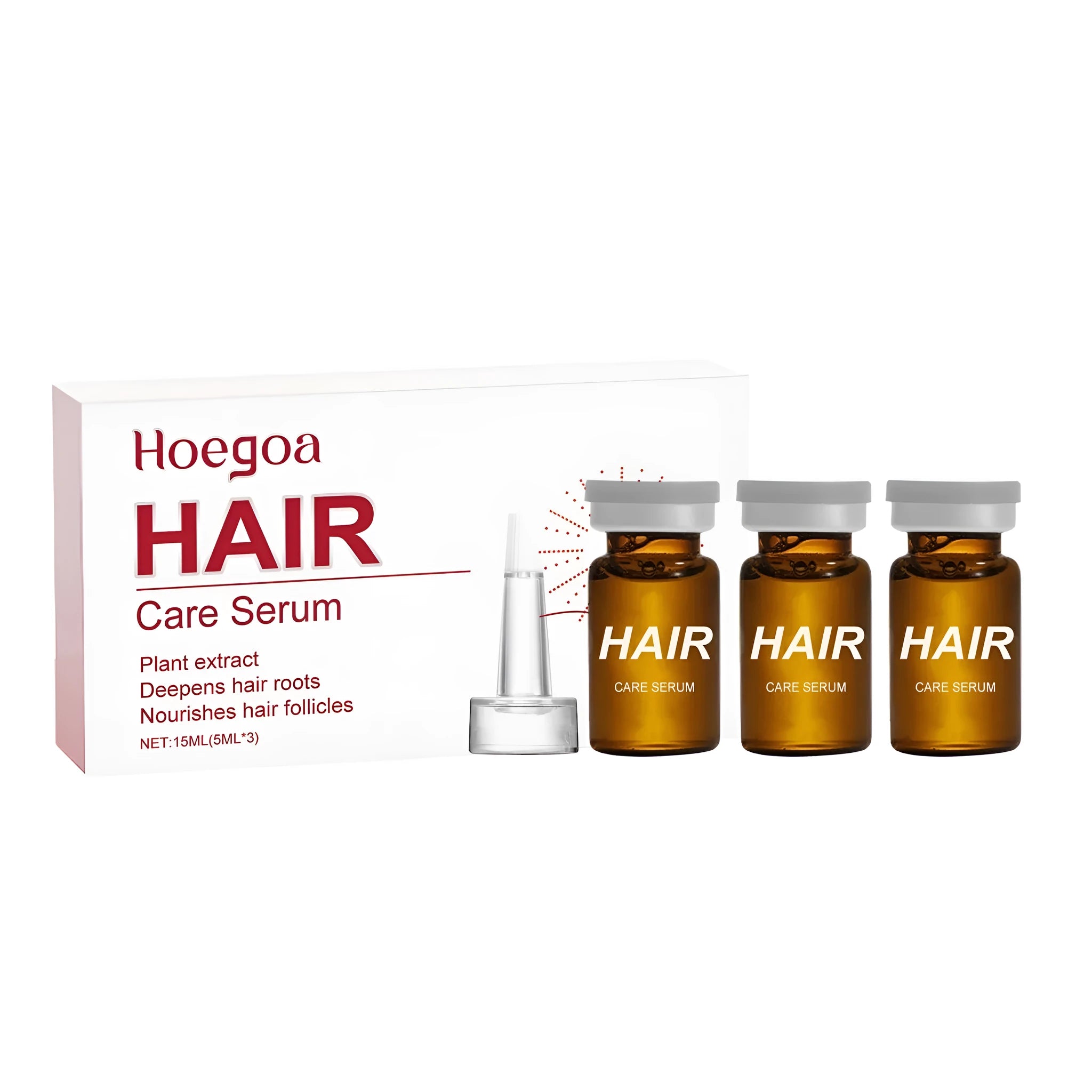 Hair root treatment liquid in three 5ml dropper bottles with ginger and botanical extracts