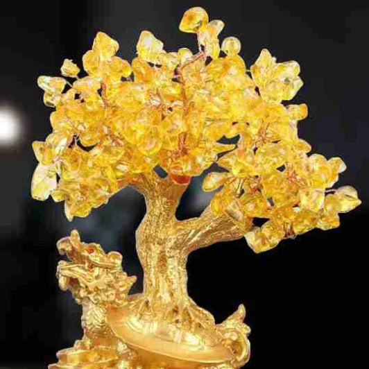 Citrine small water turtle money tree Feng Shui ornament made from resin.