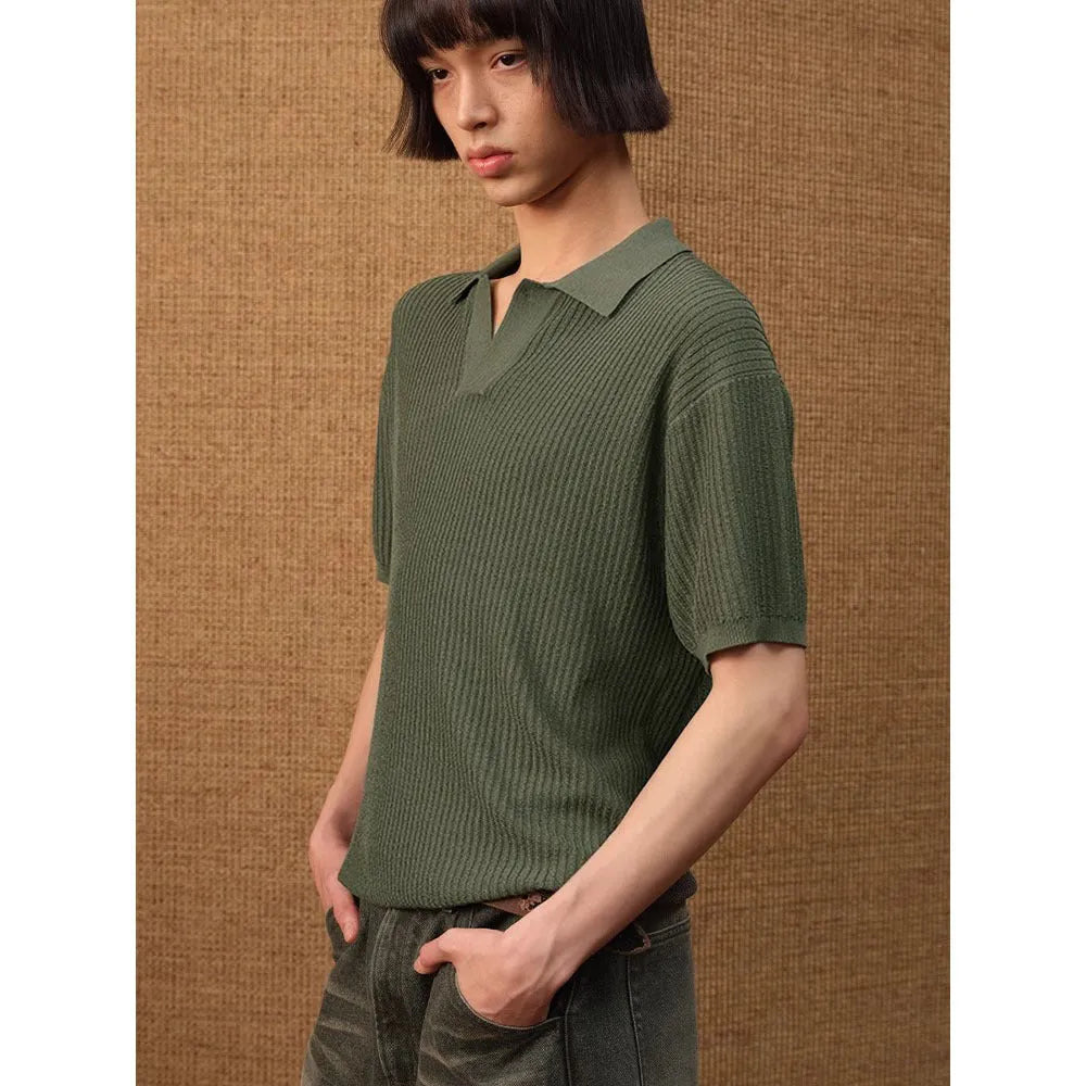 Creamy-white business polo shirt with loose fit and short sleeves for summer wear.