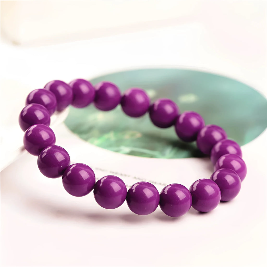 Jiuya purple mica crystal bracelet showing 5A grade colour and single circle beads