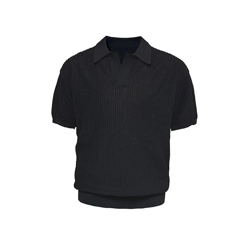 Creamy-white business polo shirt with loose fit and short sleeves for summer wear.