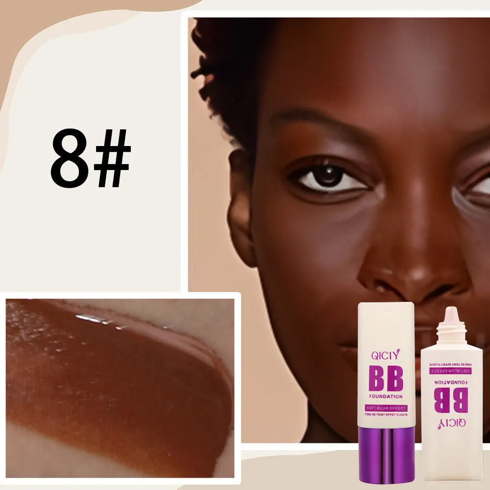 Feeding bottle containing liquid BB cream foundation in ten different shade numbers.