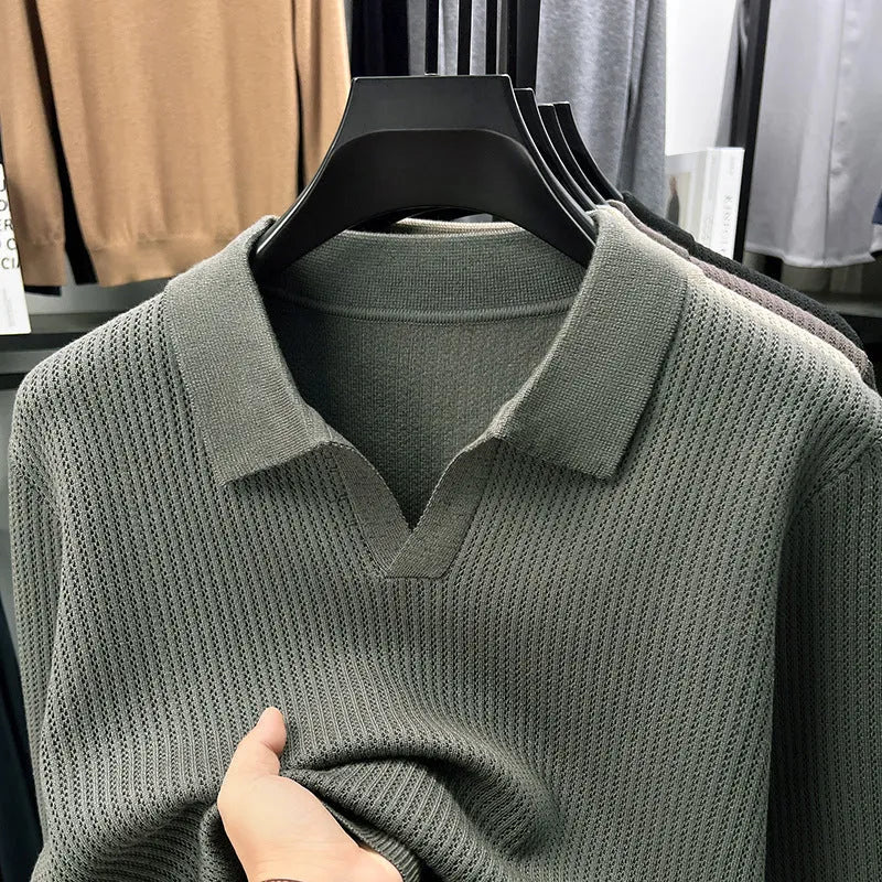 Men's loose fit casual pullover sweater in green, black, camel, or brown colours