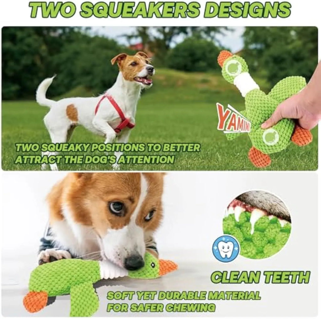 Blue durable dog plush duck toy with squeakers for large breed dogs