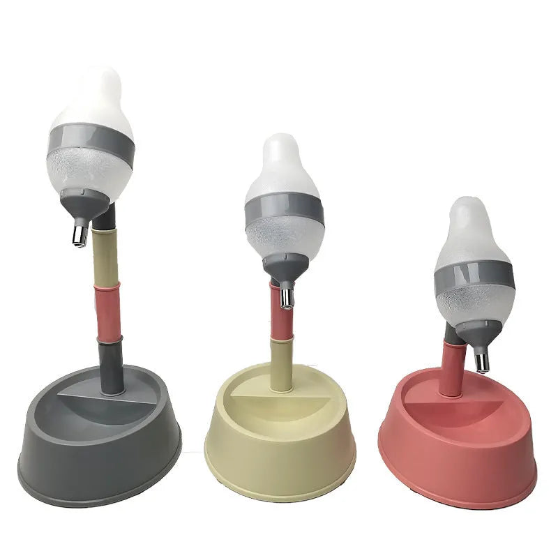 Green adjustable standing water dispenser for pets with a detachable bowl and pole.
