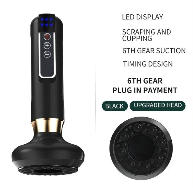 Green electric vacuum cupping massager with adjustable suction and heating controls