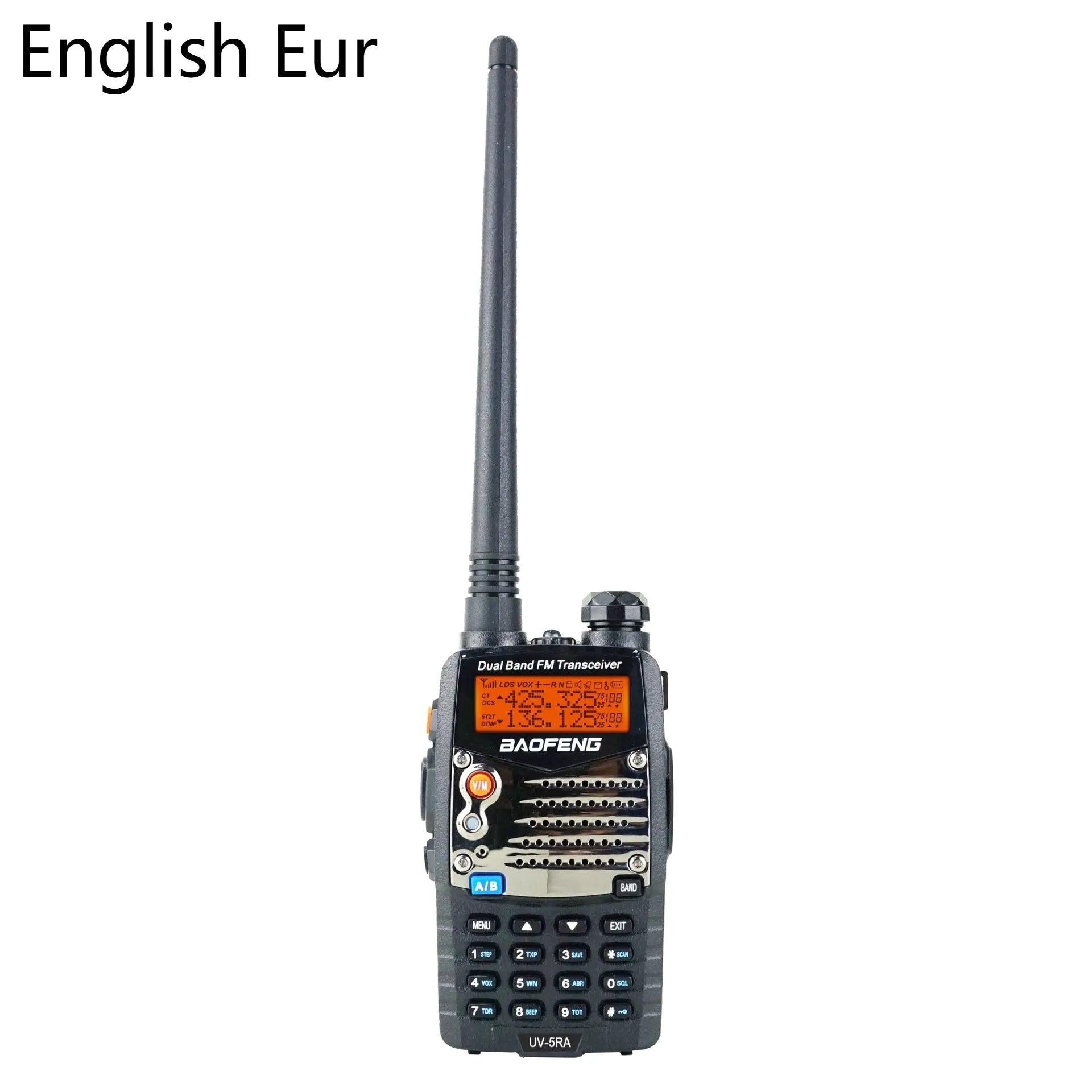 Baofeng UV-5RA dual band handheld walkie-talkie with display, shown in available colour variants.