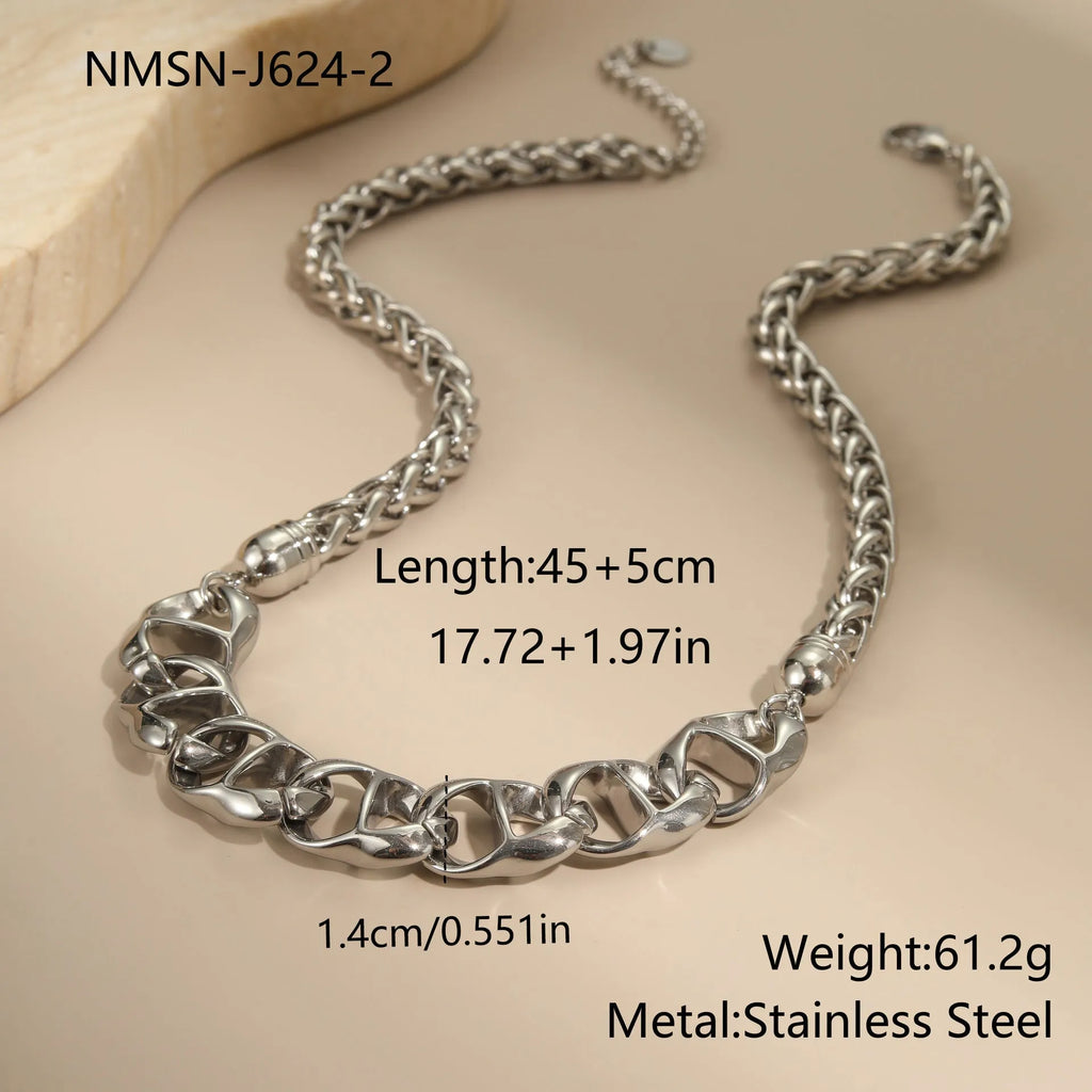 Stainless steel necklace with geometric pendant and electroplated 18K gold finish