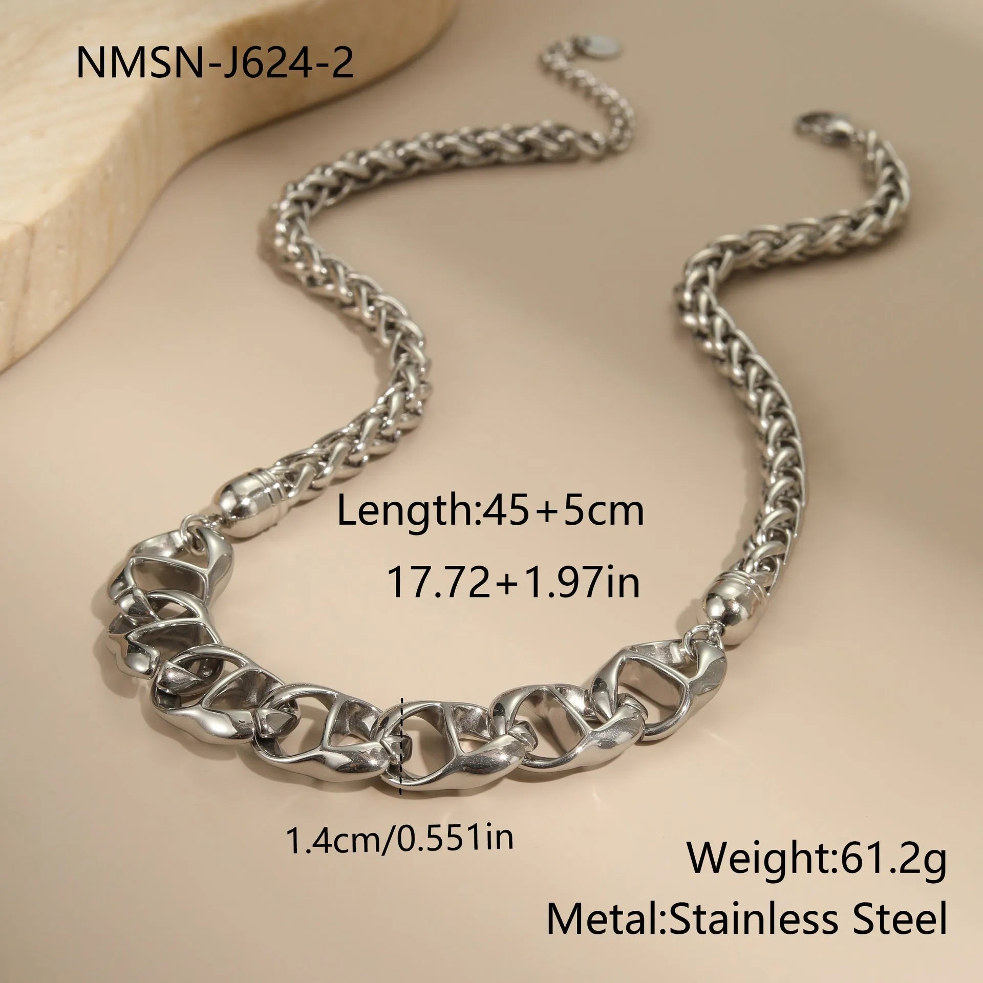 Stainless steel necklace with geometric pendant and electroplated 18K gold finish