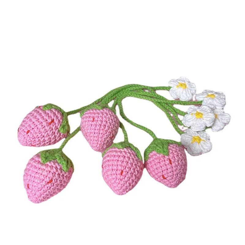 Handmade wool crochet strawberry pendant with 35cm cord in pink or red colour