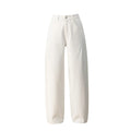 High-waisted curved sickle wide-leg pants in off-white soft denim cotton trousers with slight stretch for women