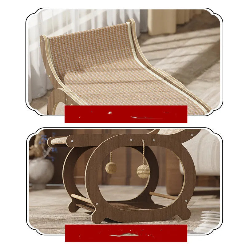 Solid wood cat scratching mat with sisal surface in walnut colour option