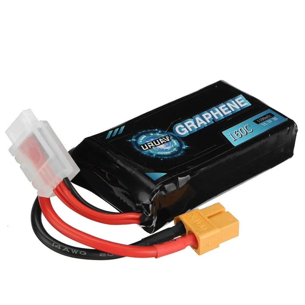 7.4V 1200mAh lithium battery for RC remote control cars and ships measuring 15x36x70mm
