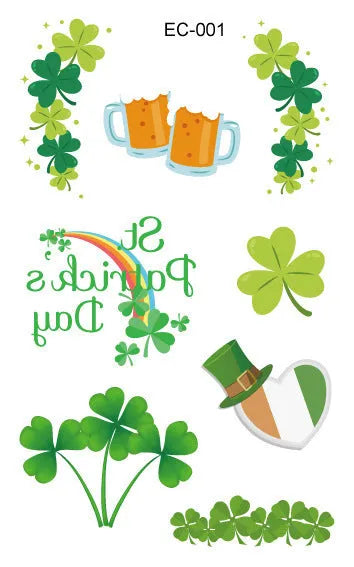 St. Patrick's Day clover design temporary tattoo sticker measuring 120×75mm
