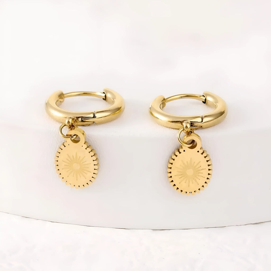 Geometric oval stainless steel ear button earrings with ellipse design in colour XY-EH005