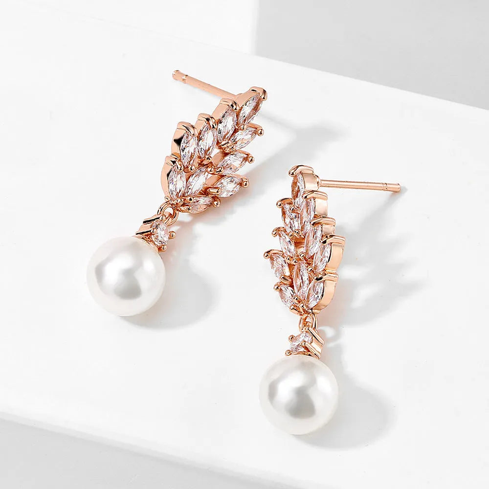 Geometric floral earrings with micro inlaid zircon in three plating options