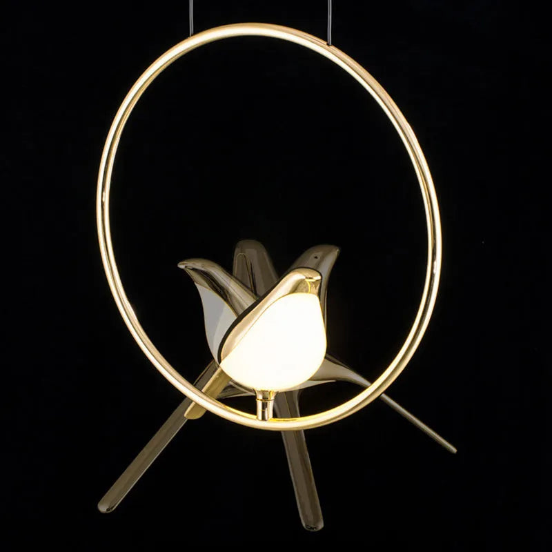 Modern minimalist magpie bird LED chandelier with zinc alloy and acrylic construction