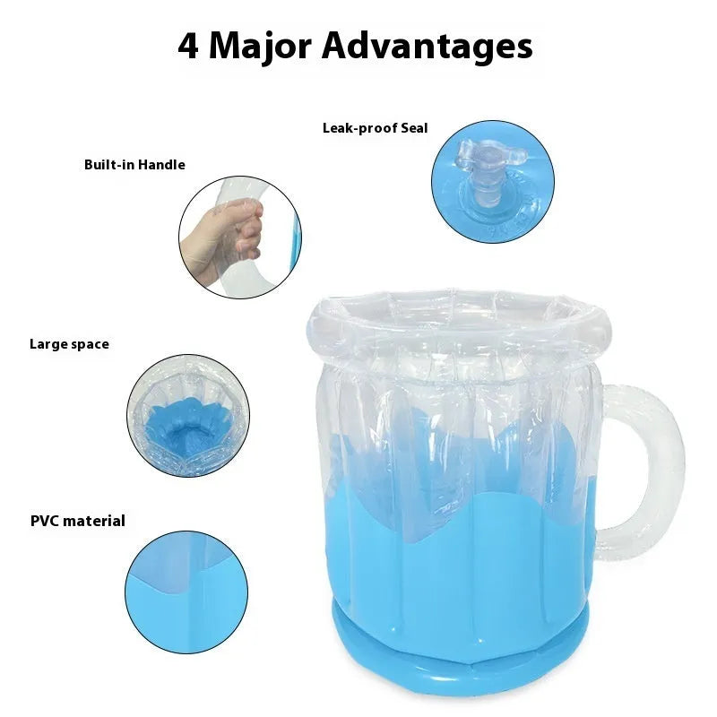 Yellow inflatable PVC ice bucket designed for cooling beer steins at outdoor events.