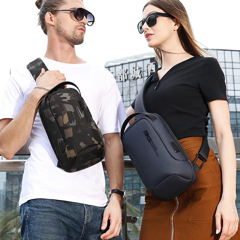 Men's casual business shoulder bag with USB charging port in Oxford cloth construction