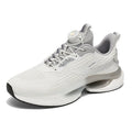 Men's white rotating button running shoes with breathable mesh upper and buckle fastening