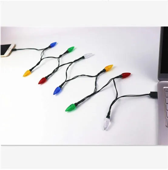 Green USB charging cable with 10 flashing LED lights for device charging and room decoration