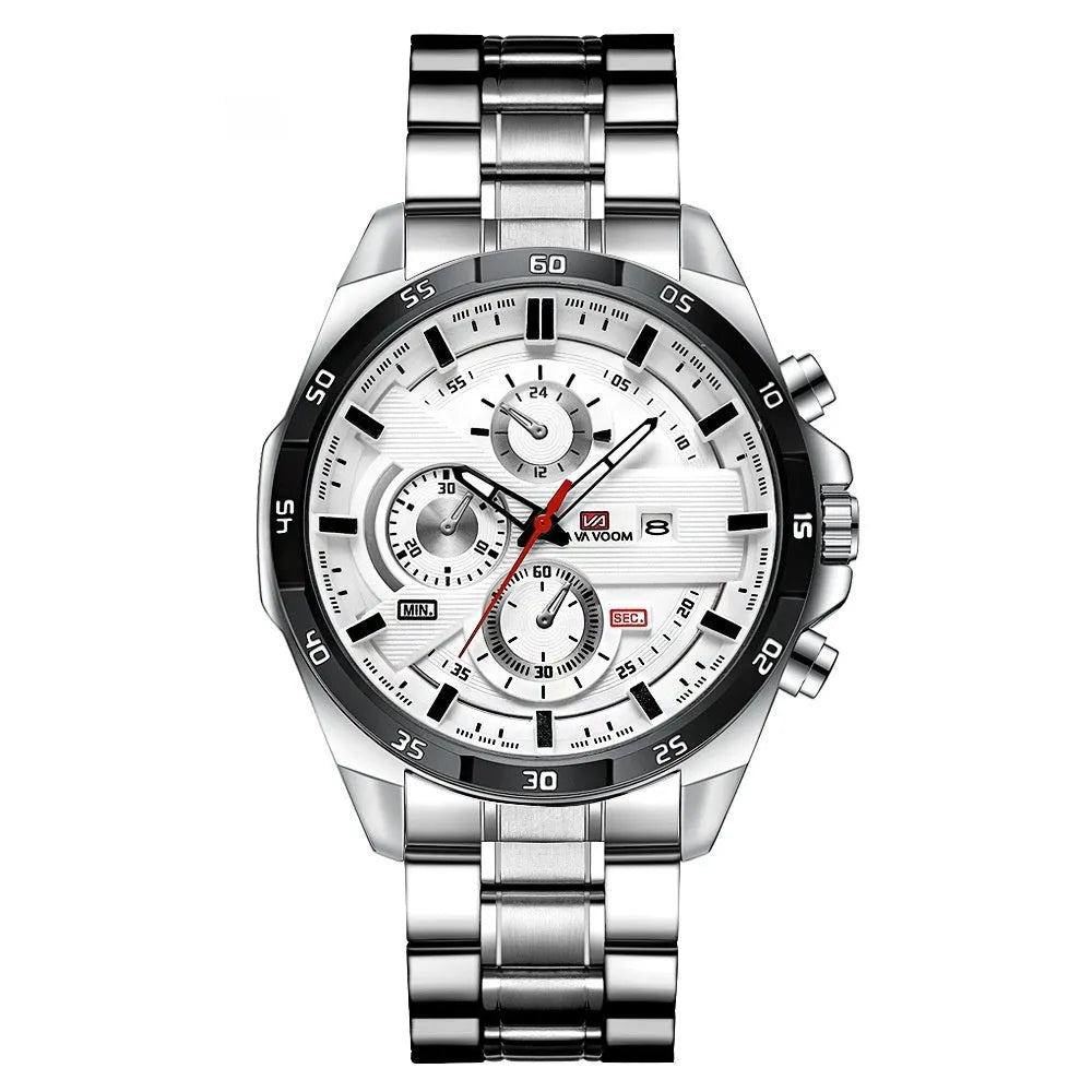 Men's waterproof quartz watch with calendar function in multiple colour options