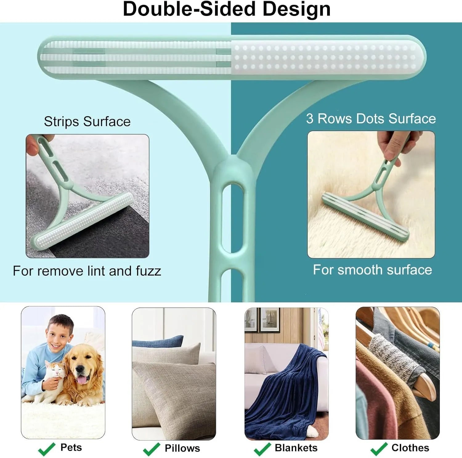 Three-piece pet hair remover set with copper shaver, silicone lint brush and round ABS scraper.