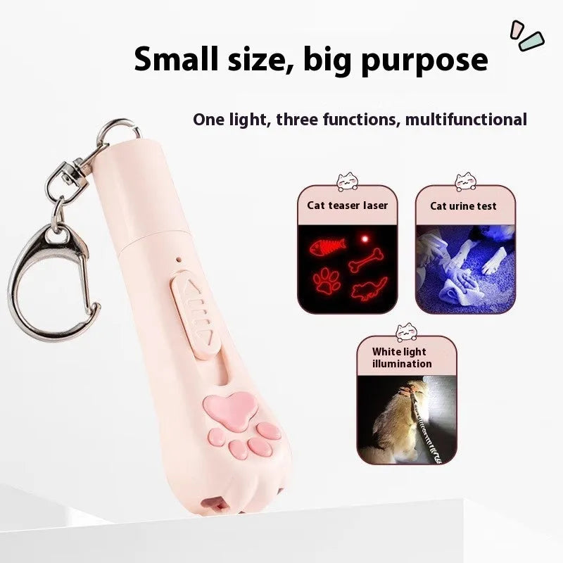Cat teasing pen light toy with self-hi feature in cream white, pink or sky blue colour options