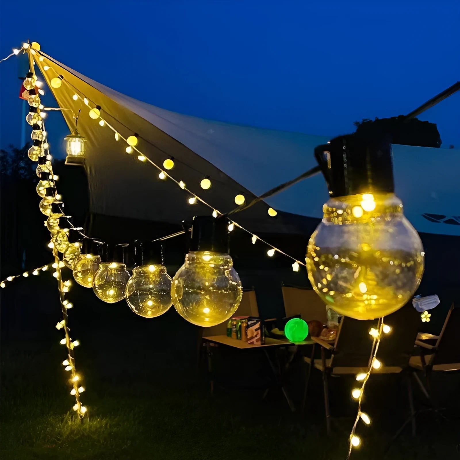 10-metre black line solar decorative light set with 40 LED lamps for outdoor festival and tent use.