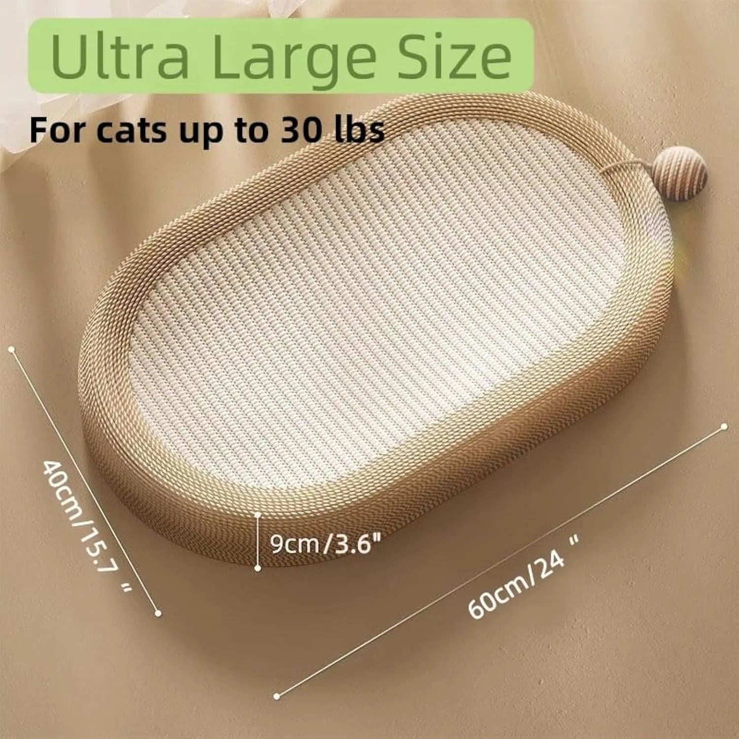 Large natural sisal cat scratching board with raised lounging platform in beige colour