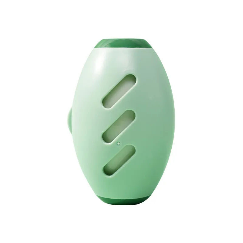 Green and white reusable gel lint roller ball for portable pet hair removal.