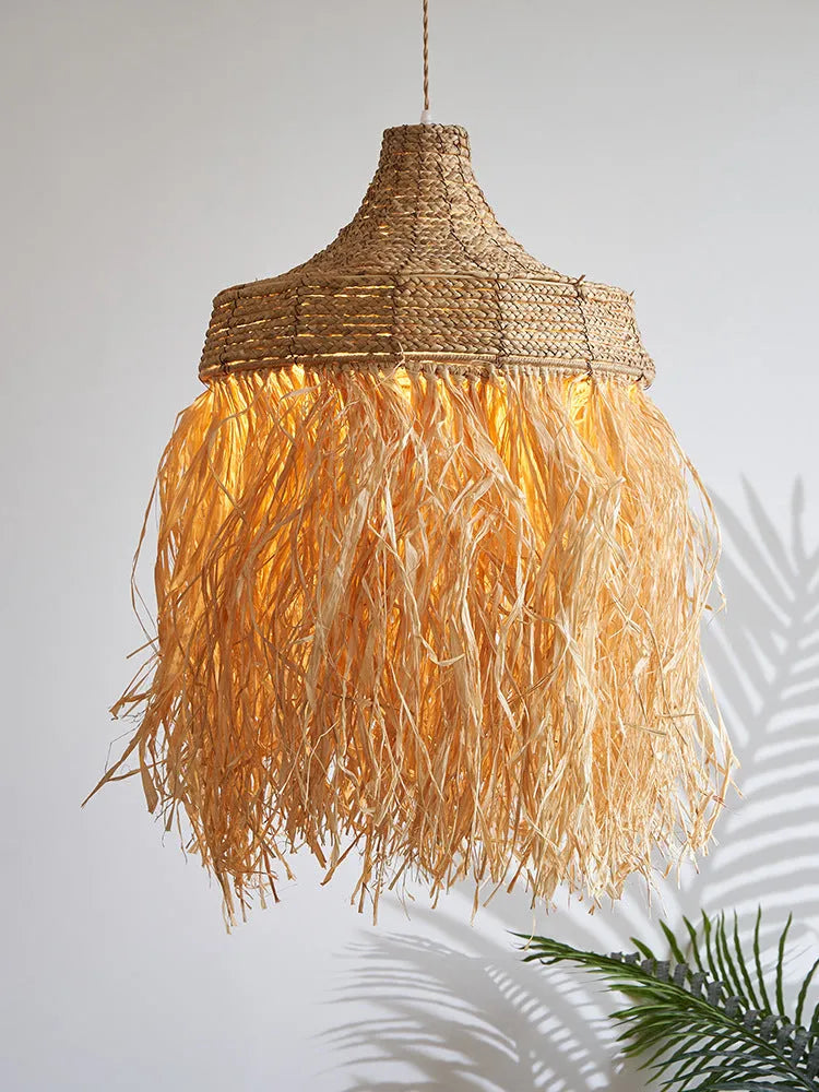 Retro Southeast Asian style restaurant pendant light with wild vetch and willow weaving materials, 50cm diameter