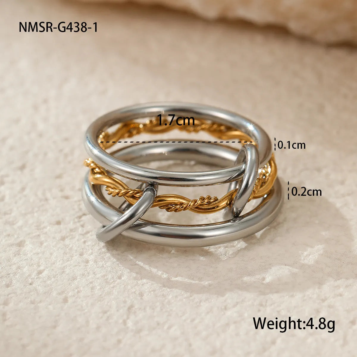 Stacked colour matching stainless steel ring set with 18K gold plating in free size