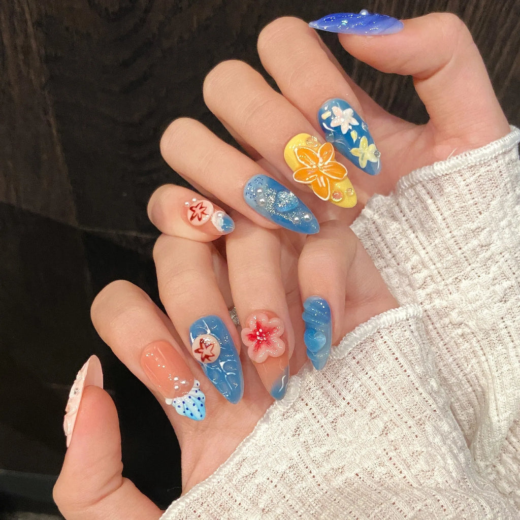 Plastic wearable armour set with 3D carved jellyfish design in almond nail colour.