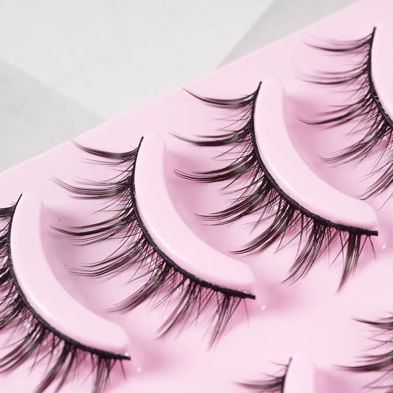 Pack of natural wispy Korean false eyelashes for anime cosplay, showing styles 007, 008, and 009.