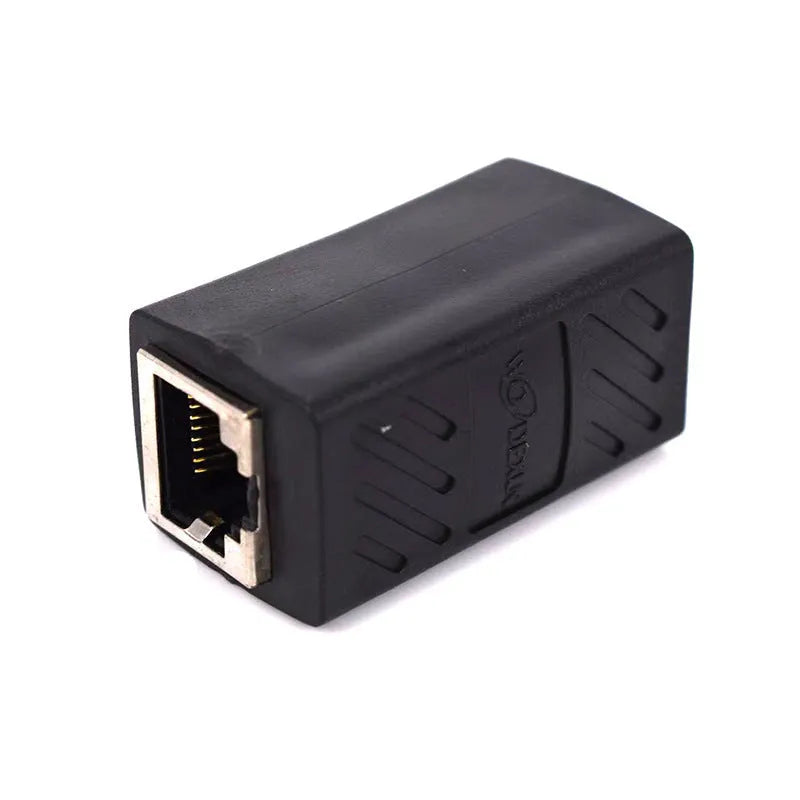 Black RJ45 network cable butt joint extender adapter for Ethernet connections