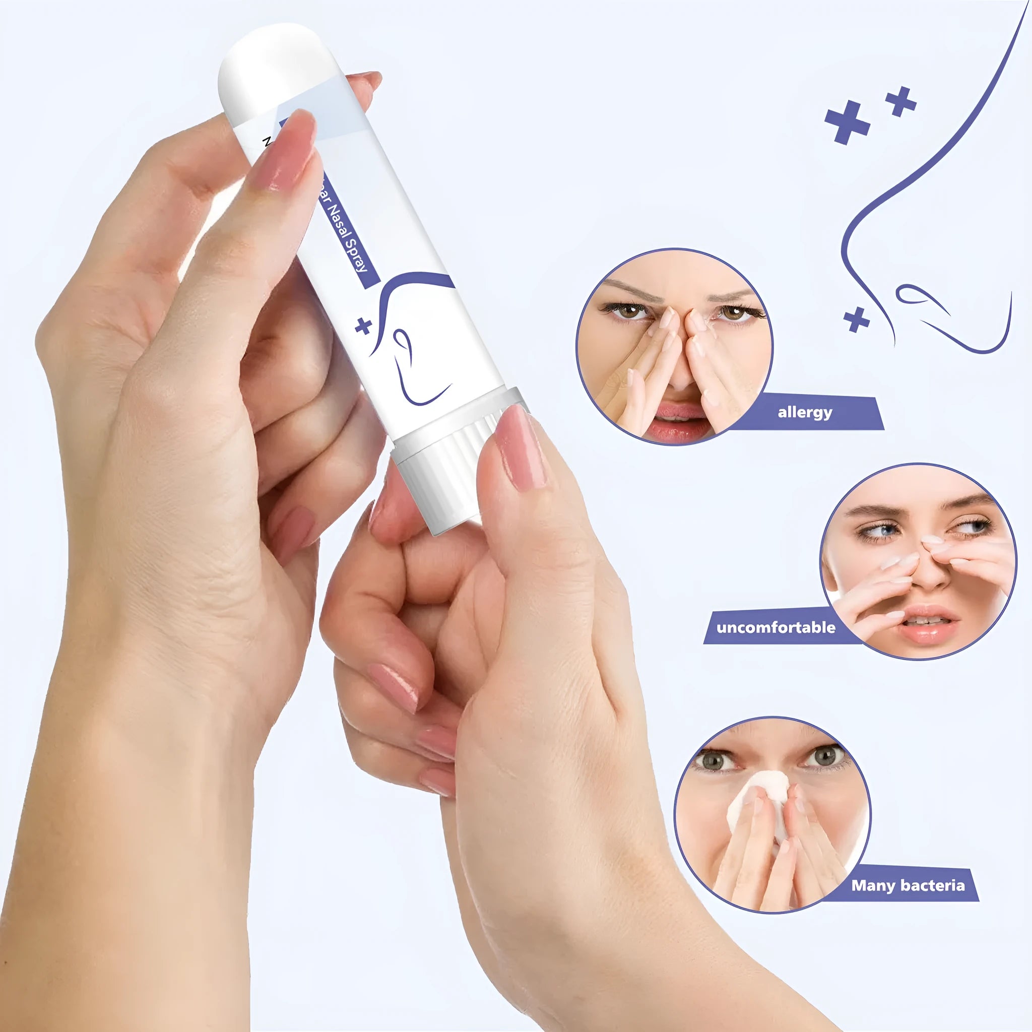Family nose drain plunger suction tool for home nasal congestion relief.