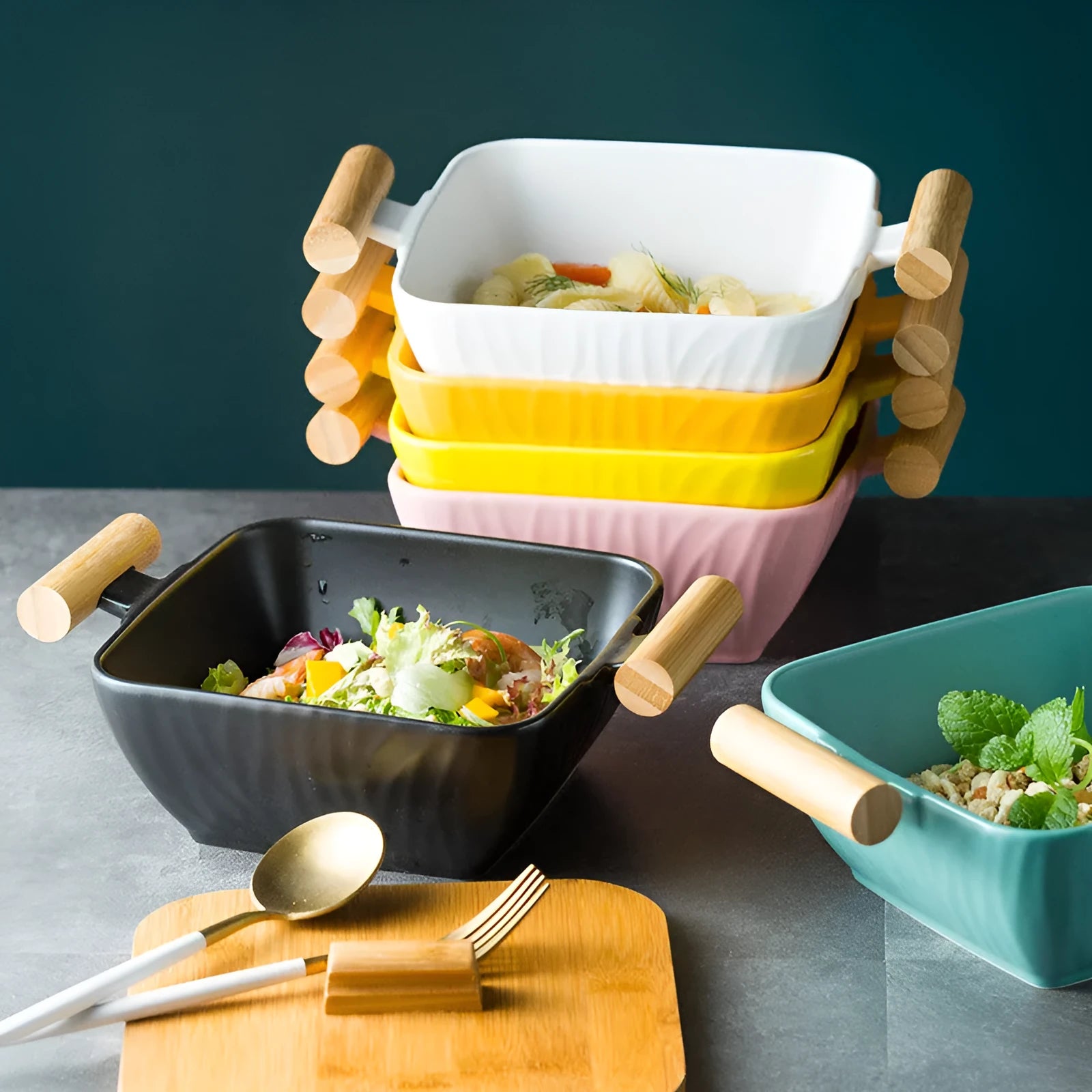 Irregular shaped porcelain ceramic bowl with matching lid available in multiple colours