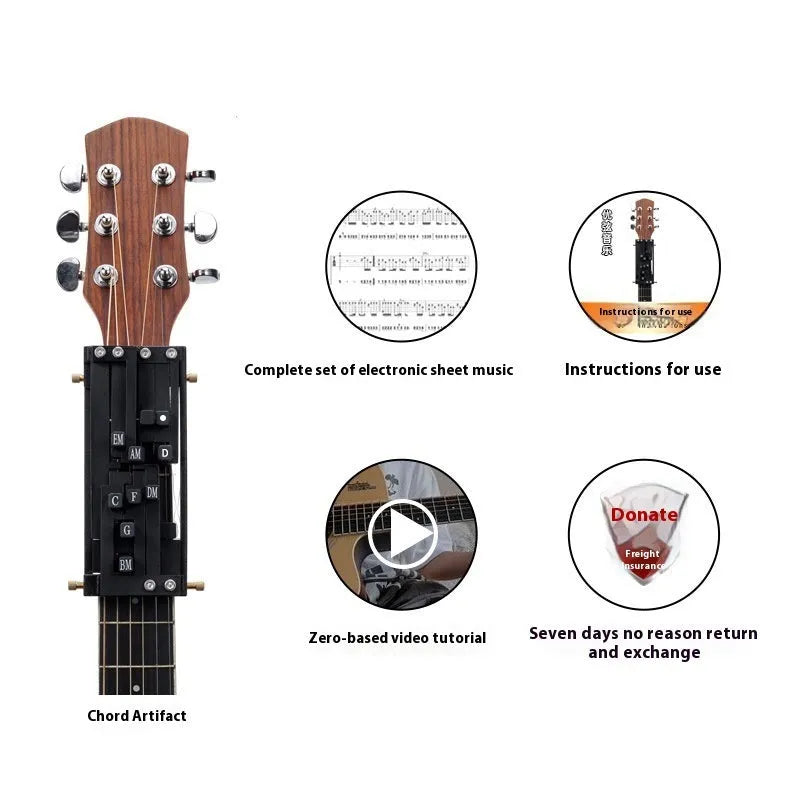 Black guitar capo with second chord feature for beginner folk guitar practice