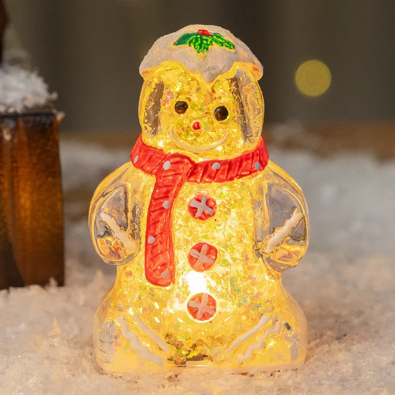 Glowing plastic gingerbread man Christmas ornament with LED light and choice of scarf colours