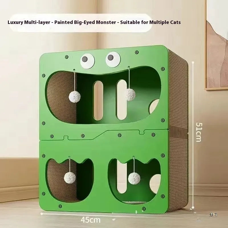 Double layer cat scratching board nest with scratching surface and enclosed resting area