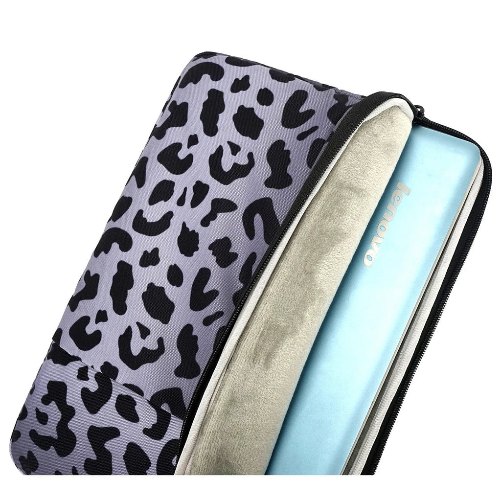 Leopard print laptop sleeve with anti-shock flannel lining for 13-16 inch laptops